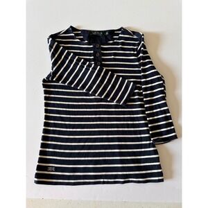 Lauren Ralph Lauren‎ Striped 3/4 Sleeve Button Detail Top - Size S